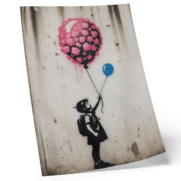 Póster con colores saturados Niño con globos sobre un fondo áspero