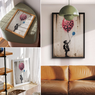Póster con colores saturados Niño con globos sobre un fondo áspero
