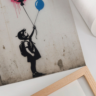 Póster con colores saturados Niño con globos sobre un fondo áspero