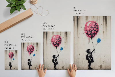 Póster con colores saturados Niño con globos sobre un fondo áspero