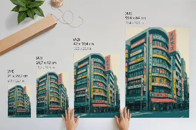 Lienzo decorativo moderno con inscripciones coloridas en edificios modernistas