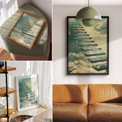 Lámina artística de alta calidad Escaleras de cristal entre las nubes, cielo turquesa