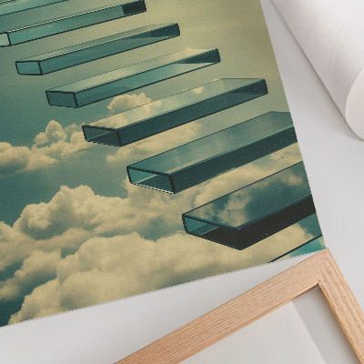 Lámina artística de alta calidad Escaleras de cristal entre las nubes, cielo turquesa