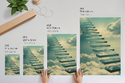 Lámina artística de alta calidad Escaleras de cristal entre las nubes, cielo turquesa