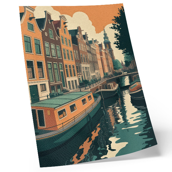 Póster con colores saturados Edificios de viviendas sobre el canal reflejados en el agua