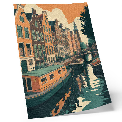 Póster con colores saturados Edificios de viviendas sobre el canal reflejados en el agua