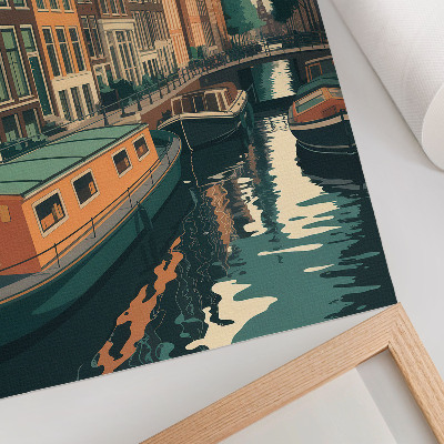 Póster con colores saturados Edificios de viviendas sobre el canal reflejados en el agua
