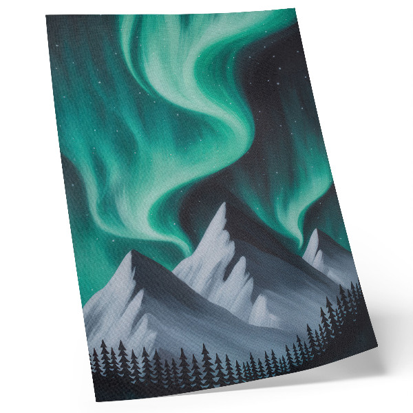 Póster Las auroras boreales sobre las montañas en una noche mágica.