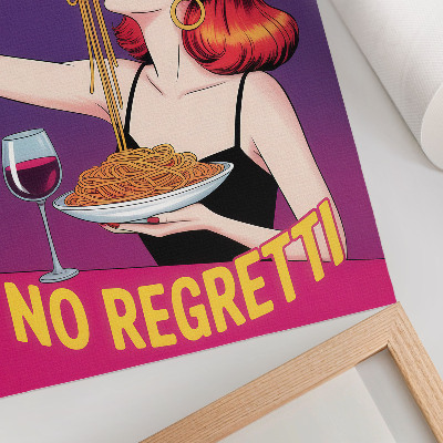 Lámina artística de alta calidad Mujer colorida comiendo espaguetis con vino