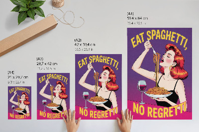 Lámina artística de alta calidad Mujer colorida comiendo espaguetis con vino