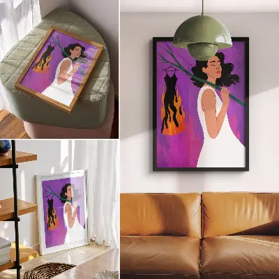 Póster Armonía de colores una figura en movimiento con un aura extraordinaria y colores saturados