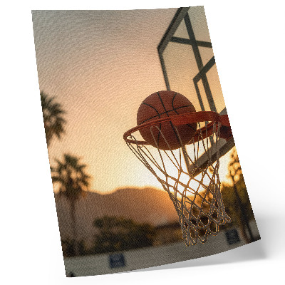 Póster Balón de baloncesto con enérgico efecto atardecer