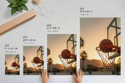Póster Balón de baloncesto con enérgico efecto atardecer