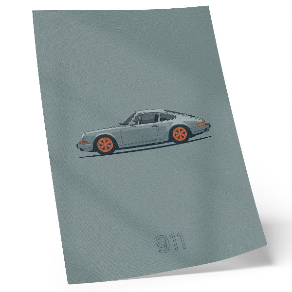 Póster Llantas naranjas de coche clásico sobre fondo gris