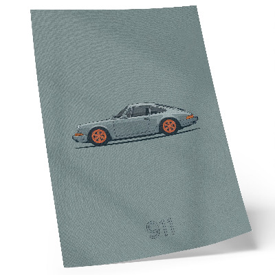 Póster Llantas naranjas de coche clásico sobre fondo gris