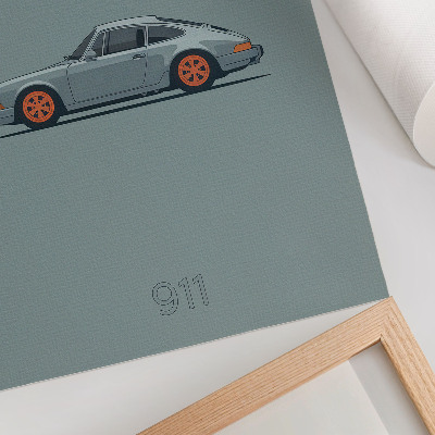 Póster Llantas naranjas de coche clásico sobre fondo gris