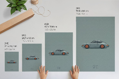 Póster Llantas naranjas de coche clásico sobre fondo gris