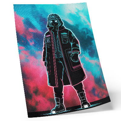 Lienzo decorativo moderno Una figura futurista contra el cielo en colores intensos.