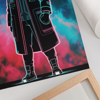 Lienzo decorativo moderno Una figura futurista contra el cielo en colores intensos.