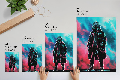 Lienzo decorativo moderno Una figura futurista contra el cielo en colores intensos.