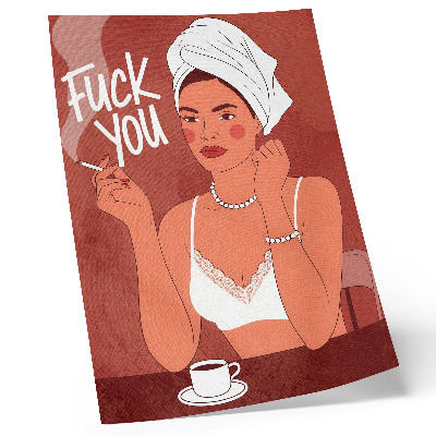 Póster Elegante retrato en rojo y blanco de una mujer humorística
