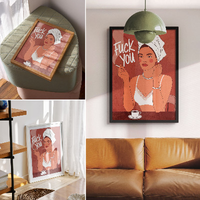 Póster Elegante retrato en rojo y blanco de una mujer humorística