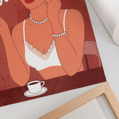 Póster Elegante retrato en rojo y blanco de una mujer humorística