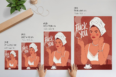 Póster Elegante retrato en rojo y blanco de una mujer humorística