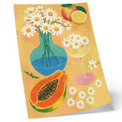 Lámina artística de alta calidad Frutas jugosas, margaritas coloridas, estilo ilustrativo