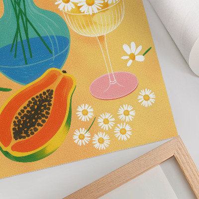 Lámina artística de alta calidad Frutas jugosas, margaritas coloridas, estilo ilustrativo