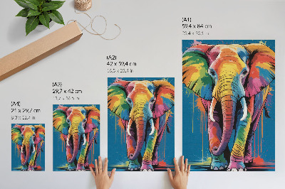 Póster de elefante colorido con colores saturados y contrastantes de gran intensidad
