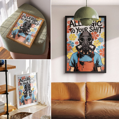 Lienzo decorativo moderno Personaje estilo cómic con máscara y flores coloridas