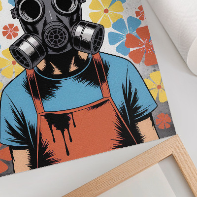 Lienzo decorativo moderno Personaje estilo cómic con máscara y flores coloridas