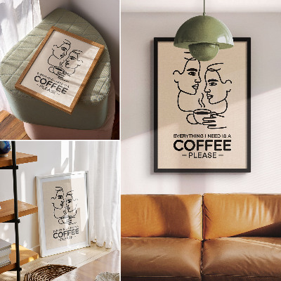 Póster Contornos faciales minimalistas, taza de café