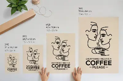 Póster contornos faciales minimalistas con taza de café