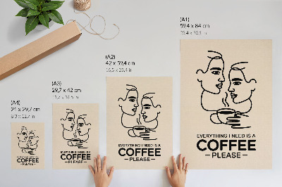 Póster Contornos faciales minimalistas, taza de café