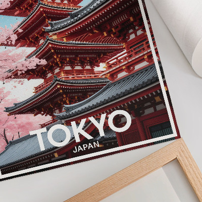 Póster con colores saturados Arquitectura de pagoda Flores rosas Armonía