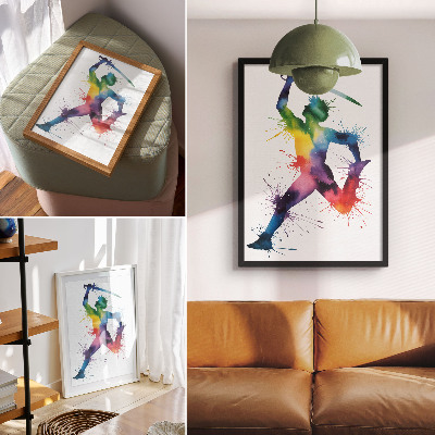 Póster con colores saturados Una figura de colores brillantes con una espada.