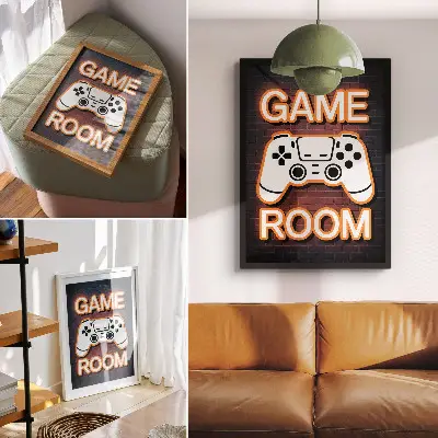 Lienzo decorativo moderno diseño de controlador de letrero de neón sobre fondo negro