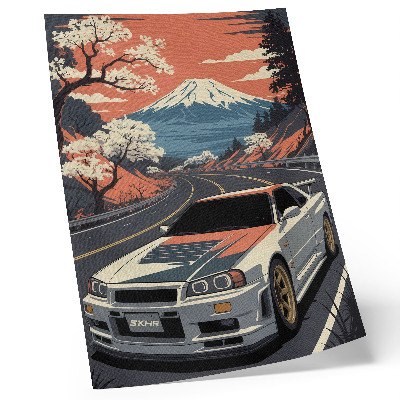Póster Escena dinámica de montañas con coches deportivos