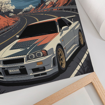 Póster Escena dinámica de montañas con coches deportivos