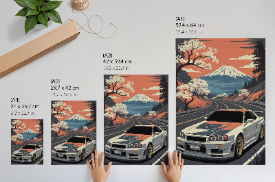 Póster Escena dinámica de montañas con coches deportivos