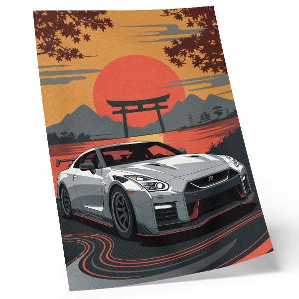 Lámina artística de alta calidad Un coche en un paisaje japonés armonioso