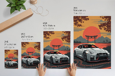 Lámina artística de alta calidad Un coche en un paisaje japonés armonioso