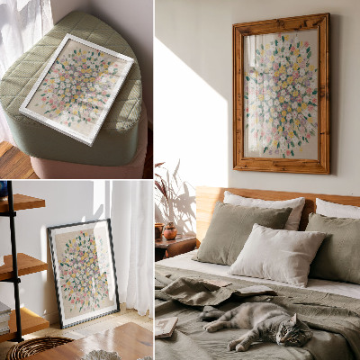 Lienzo decorativo moderno Flores coloridas, hojas en tonos pastel, frescura.