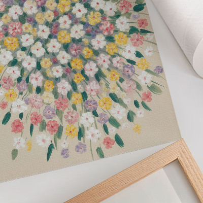 Lienzo decorativo moderno Flores coloridas, hojas en tonos pastel, frescura.