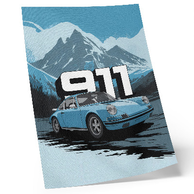 Póster Coche clásico, fondo de montaña, letras grandes