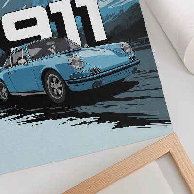 Póster Coche clásico, fondo de montaña, letras grandes