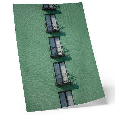 Póster Ventanas de fachada verde, balcones, sombras modernas