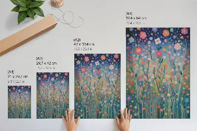 Lienzo decorativo moderno con diseño de hermosas flores bajo el cielo estrellado